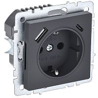 Розетка с заземлением +2xUSB тип A+C без рамки IEK Brite РЮш11-1-БрГ 1-м. графит картинка